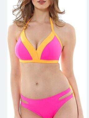 Freya Hot Pink and Orange Colorblock Bikini Bottoms